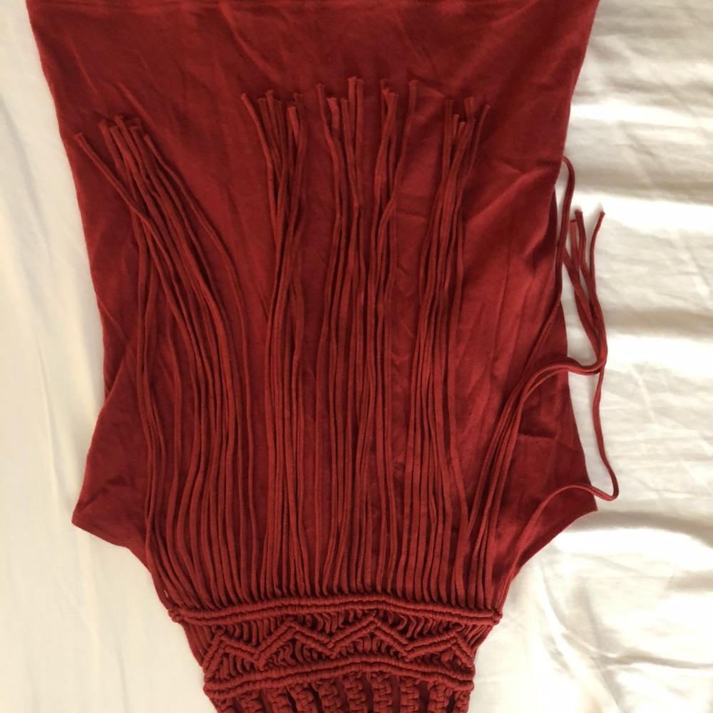 Red macrame tank top